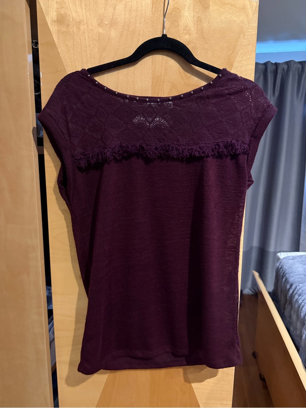 California Moonrise Lace Detail Cap sleeve Top – Plum Purple – Boho Style